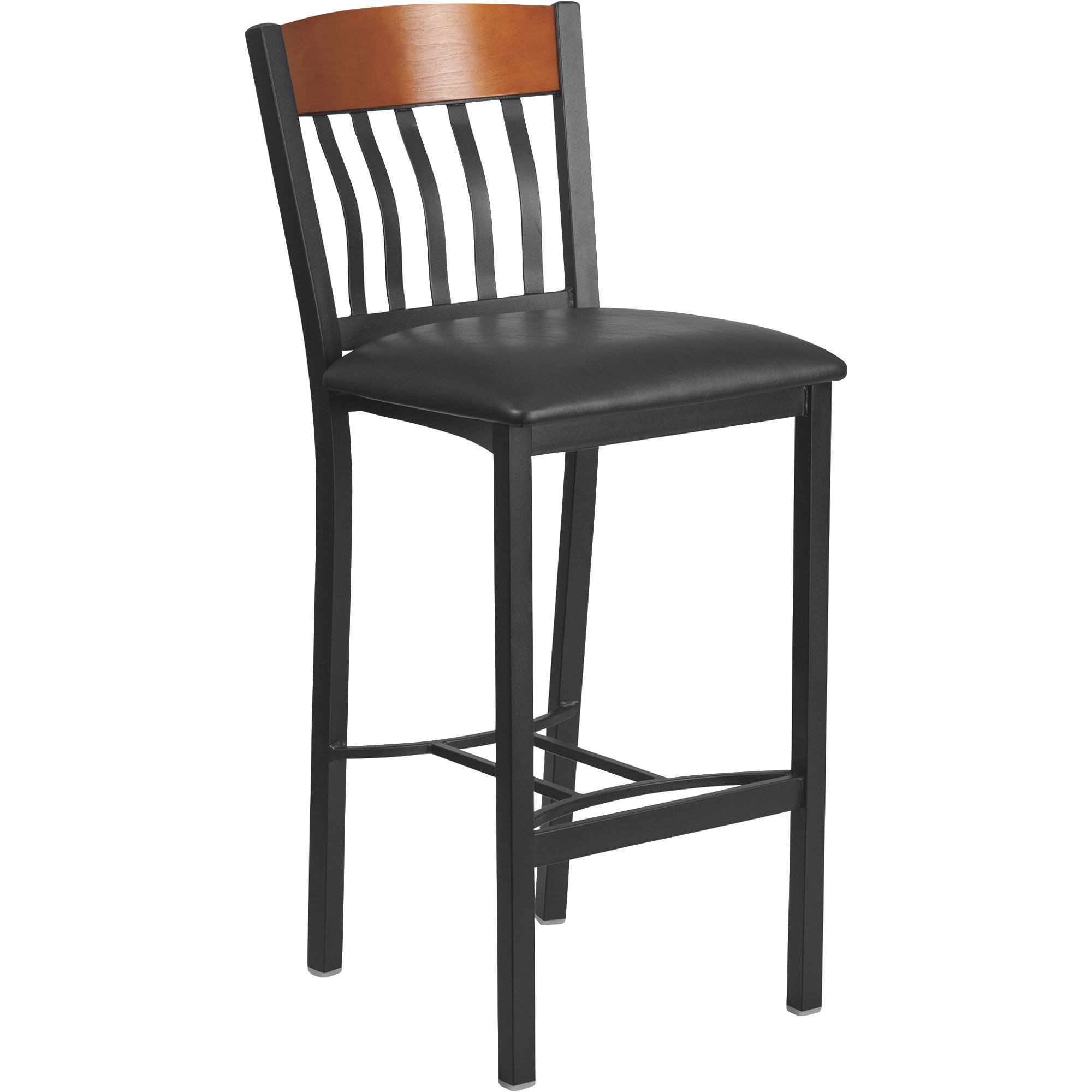 Flash Furniture Barstool with Vertical Slat/Wood Back — Black Frame, 500-Lb. Capacity